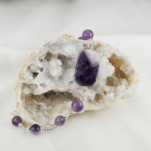 Amethyst Heavy Beaded Bracelet in 925 Sterling Silver