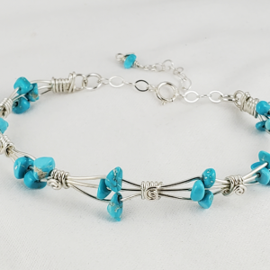Arizona Sleeping Beauty Turquoise Beaded Bangle Bracelet in 925 Sterling Silver
