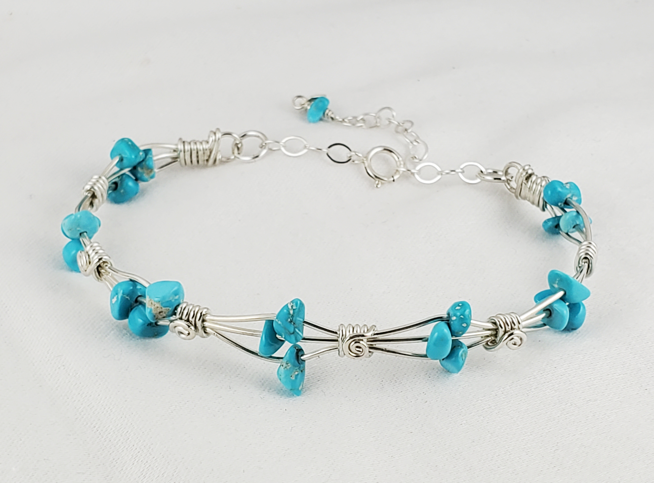 Arizona Sleeping Beauty Turquoise Beaded Bangle Bracelet in 925 Sterling Silver