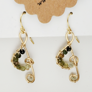 Green Tourmaline Ombre Treble Clef in 14K/20 Gold Earrings Small Gauge