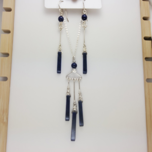Lapis Triple Dangle Earrings & Pendant Set in 925 Sterling Silver