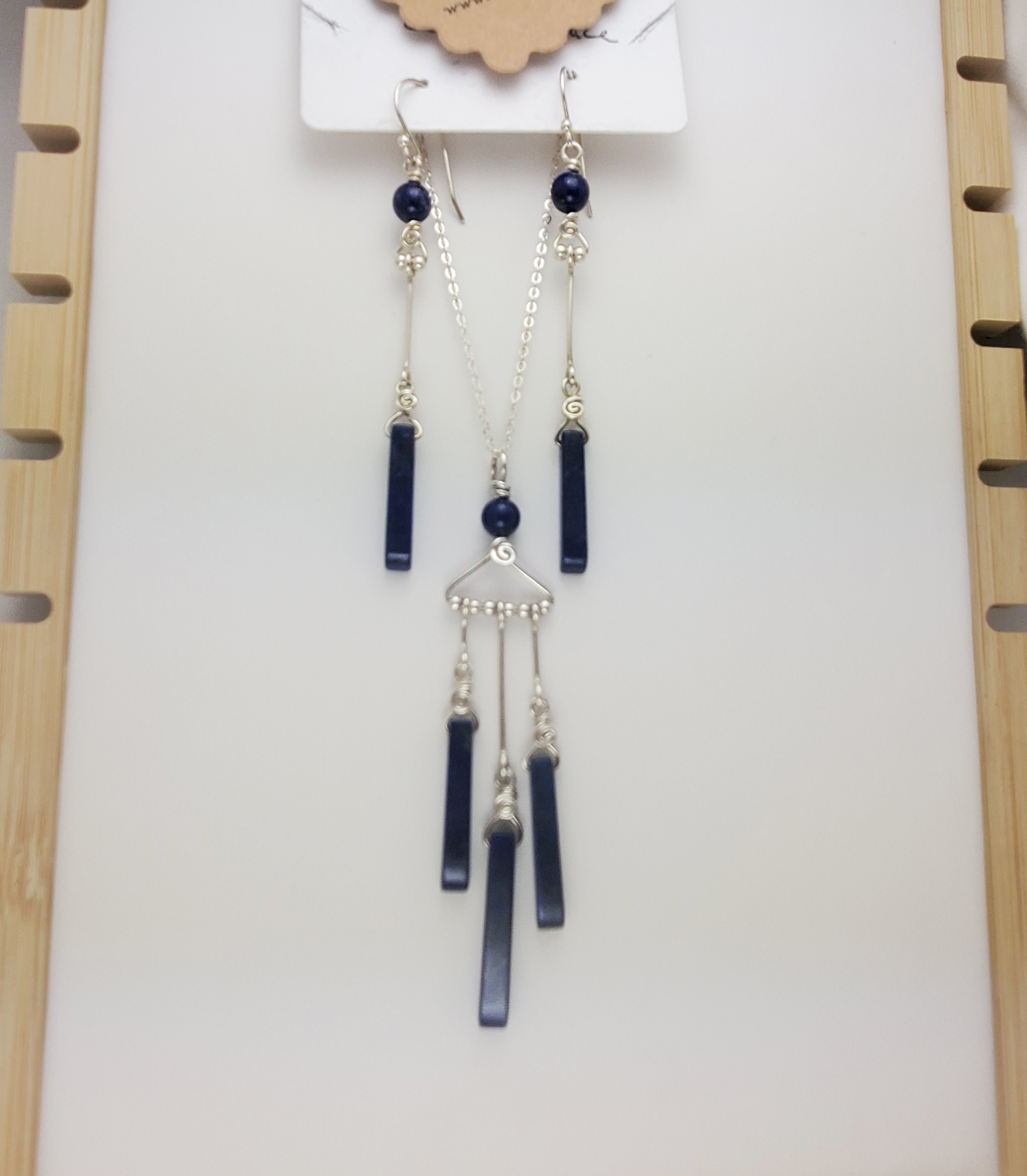Lapis Triple Dangle Earrings & Pendant Set in 925 Sterling Silver